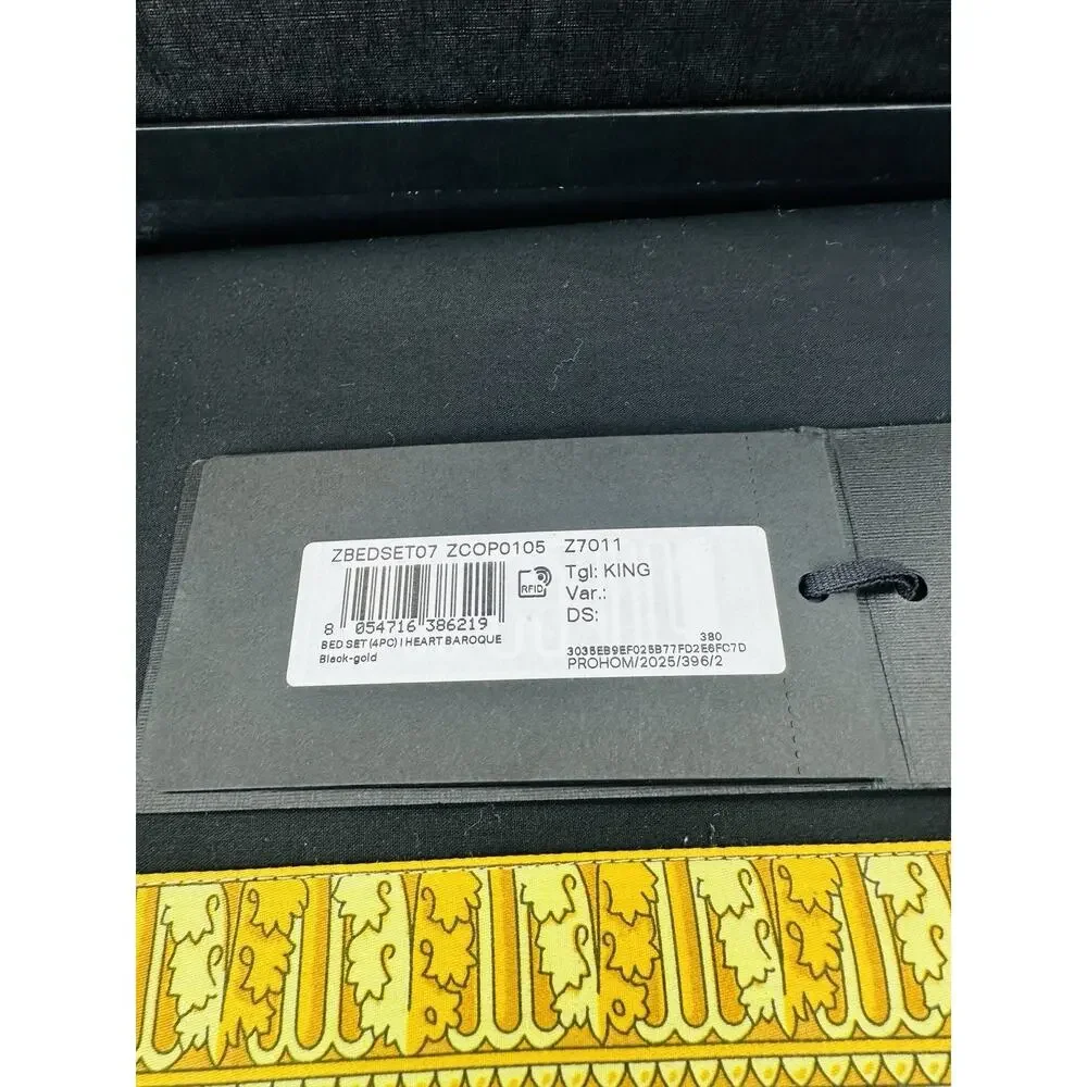 NIB Versace Home Bed Sheet Set 4 Pieces Black Gold Barocco Print Size King
